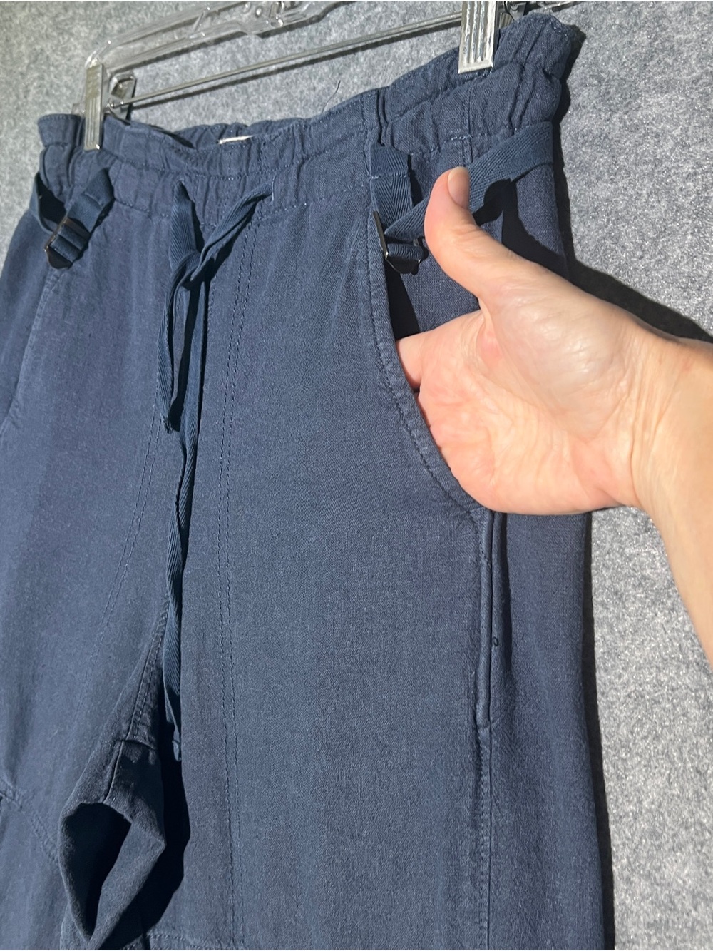 PILCRO Anthropologie Wide Leg Linen Cargo Pants Blue Cinch Waist XXS 30 Inseam - Picture 7 of 16